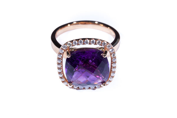 18K Rose Gold Cushion Cut Amethyst with Diamonds