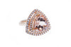 18K Rose Gold Trillion Cut Beautiful Peach Morganite with Double Halo of Diamonds