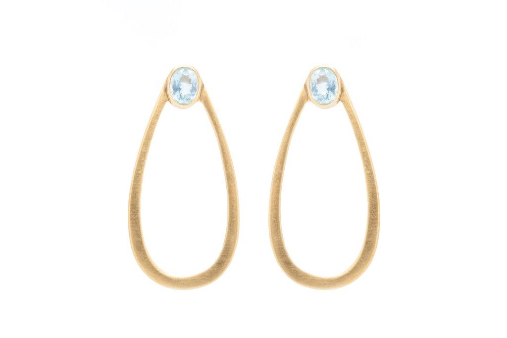 Teardrop Hoop with Aquamarine on Silver with 18K Gold Brushed Vermeil