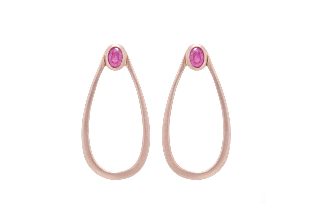 Teardrop Hoop with Pink Tourmaline on Silver with 18K Brushed Rose Gold Vermeil