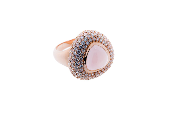Rose Quartz Cabochon with CZ on 18K Rose Gold Vermeil