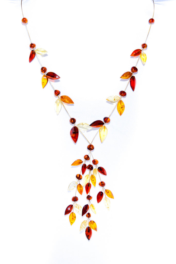 Multi Coloured Amber Fashioned in Leaf Design