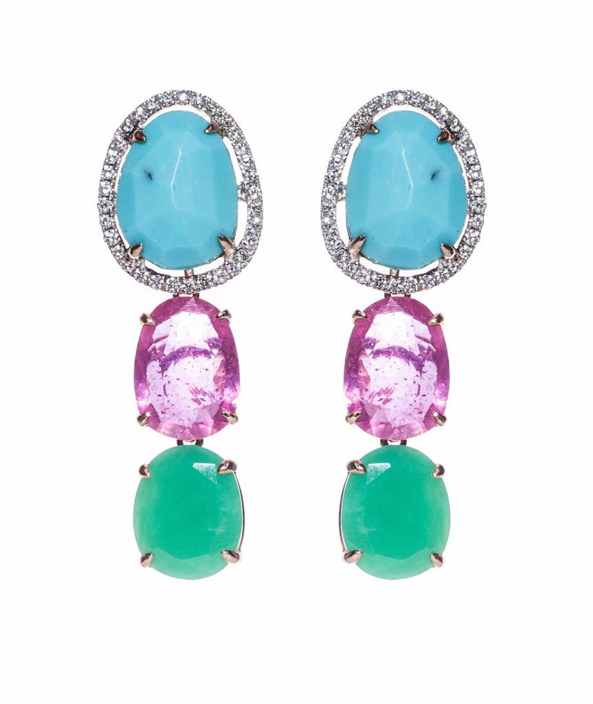 Detachable Three Stones Earrings with Diamonds