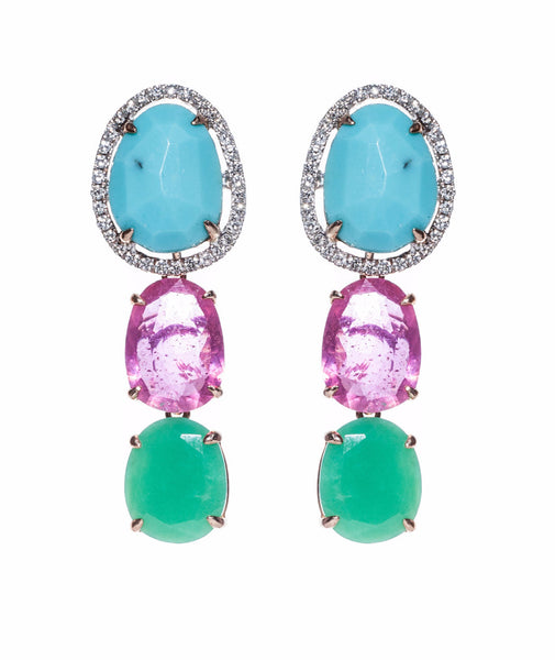 Detachable Three Stones Earrings with Diamonds